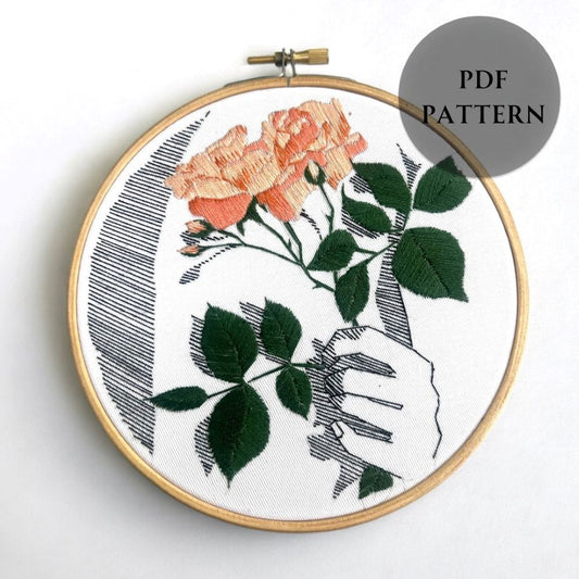 embroidery pattern PDf with floral detail in satin stitch and back stitch