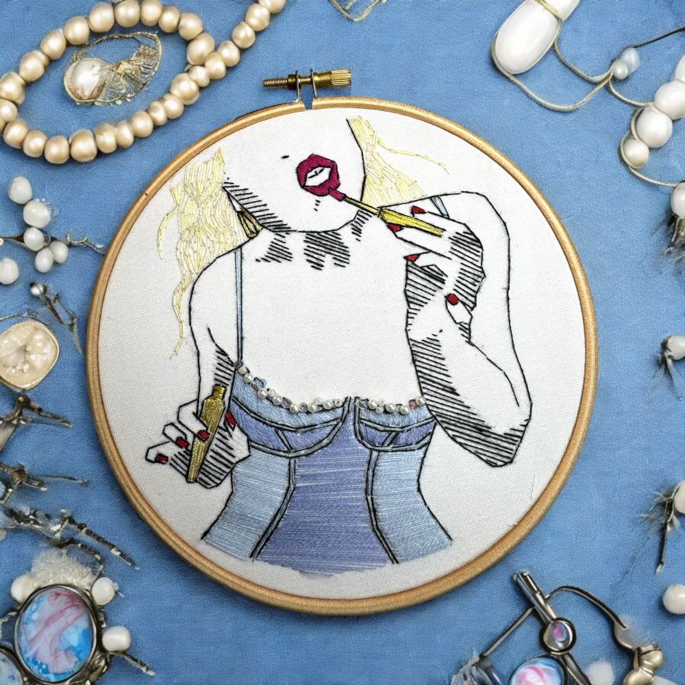 modern embroidery kit with jewellery detail