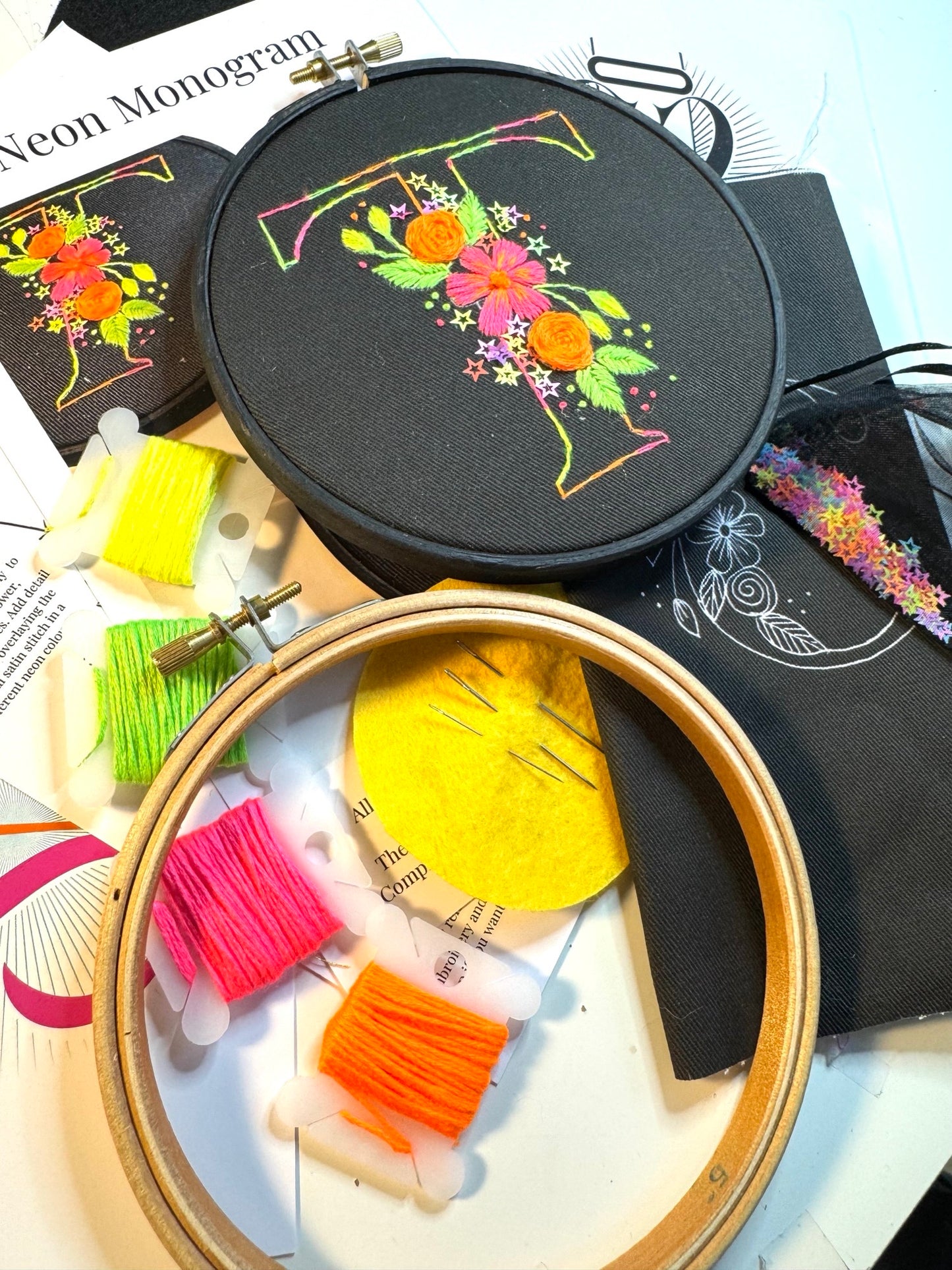 Neon Monogram Embroidery Kit