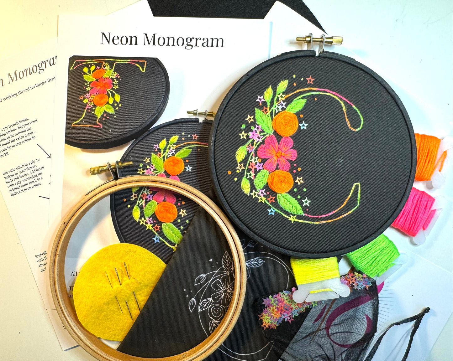 Neon Monogram Embroidery Kit