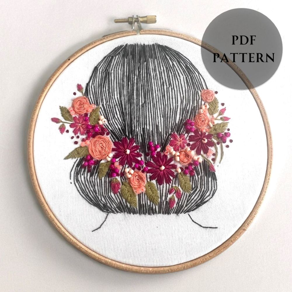 beginner friendly embroidery kit including rose stitch, satin stitch, french knot and back stitch