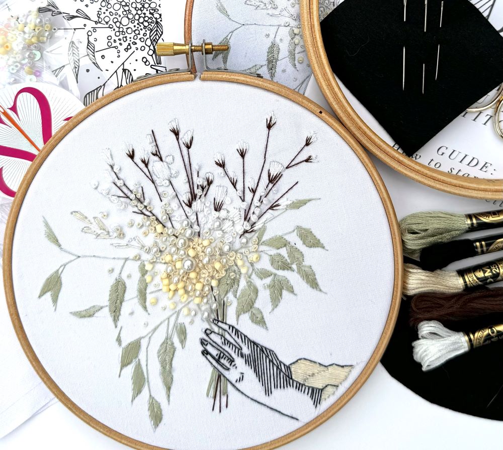 floral embroidery kit with DMC threads