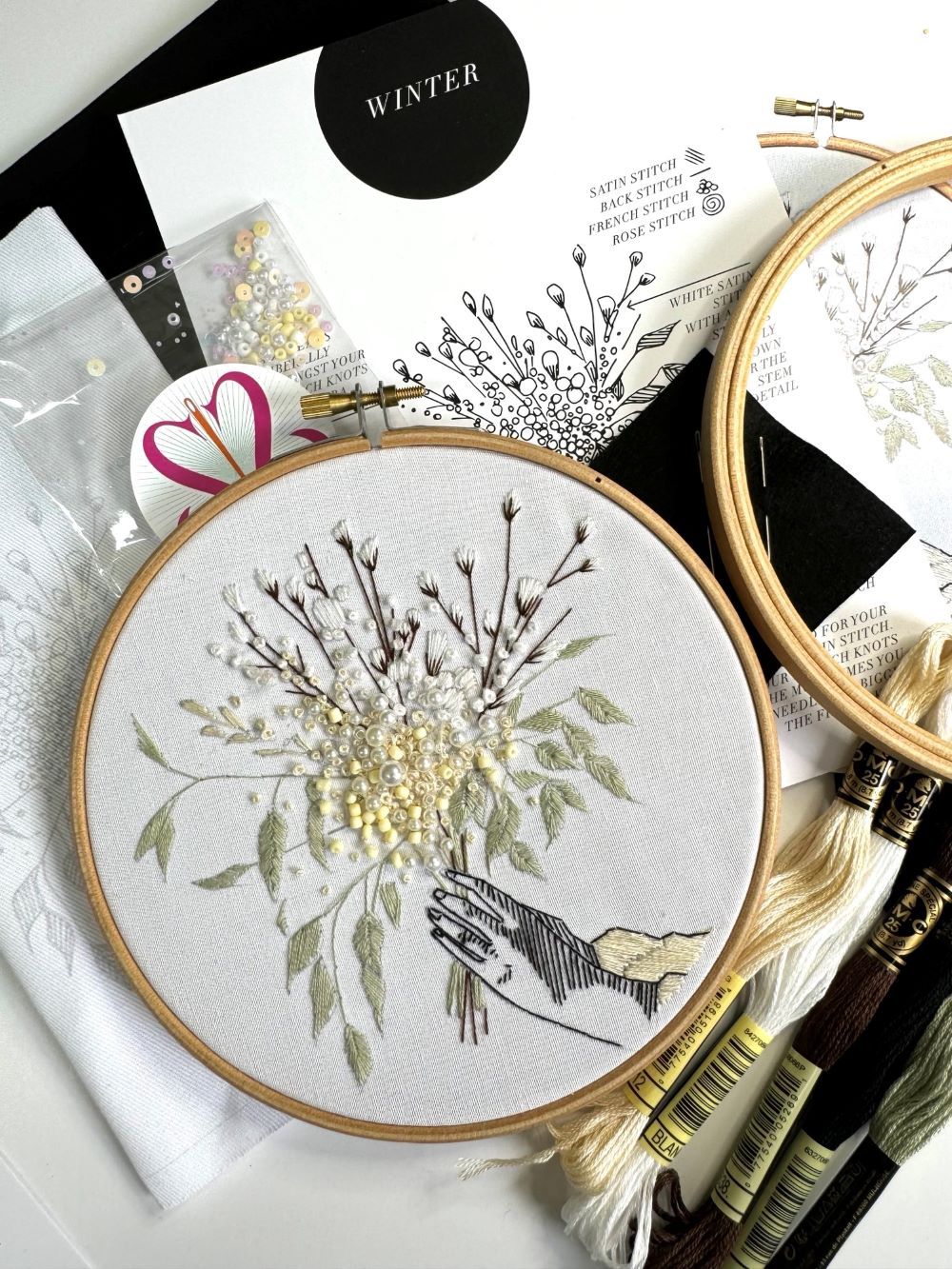 floral embroidery kit with full instructions and stitch guide 